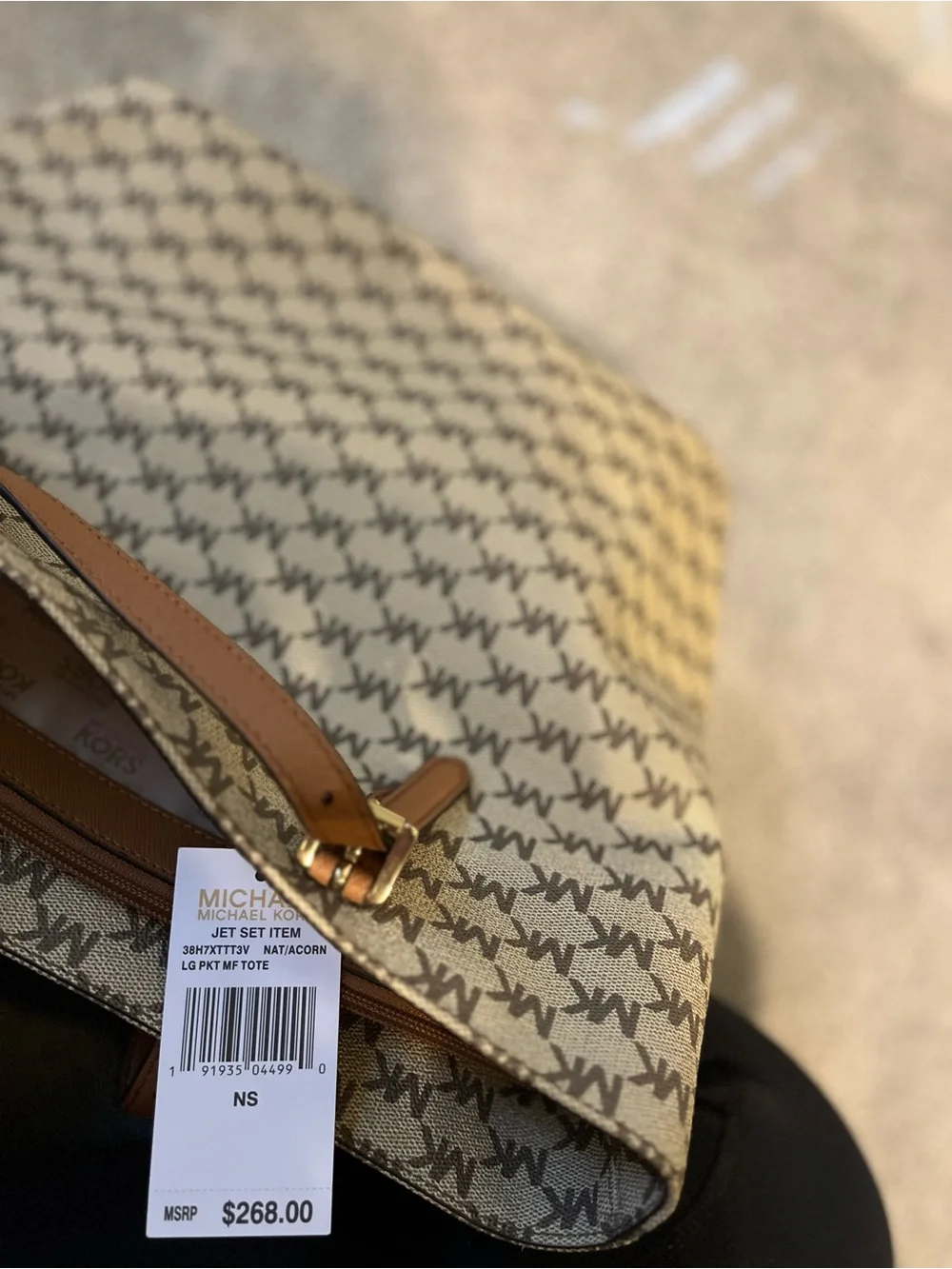 Michael Kors Beige MK Logo Tote with Tan Straps